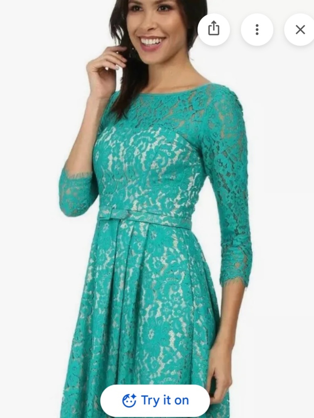Eliza J Teal Lace Midi Dress with Belted Waist